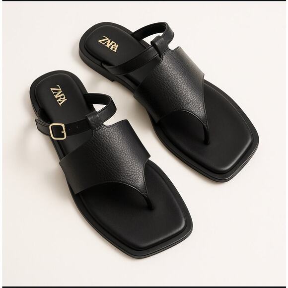 Zara Thong Sandals Black Womens Size 38 - Picture 1 of 7
